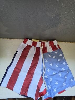 MNML Patriotic Stars & Stripes Swim Shorts in Red, White & Blue